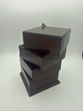 VTG 1996 The Bombay Company swivel mahogany wood 4 swivel drawer jewelry Box